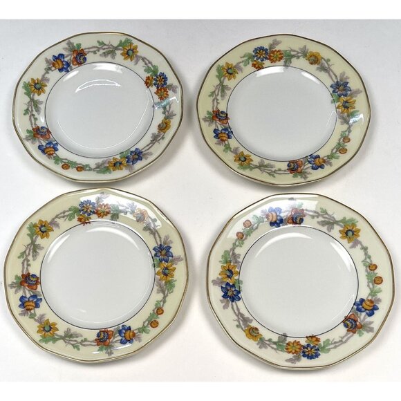 Lot 4 Theodore Haviland Limoges 1925-36 Miami Ivory Floral 6.5" BREAD PLATES - Picture 2 of 4